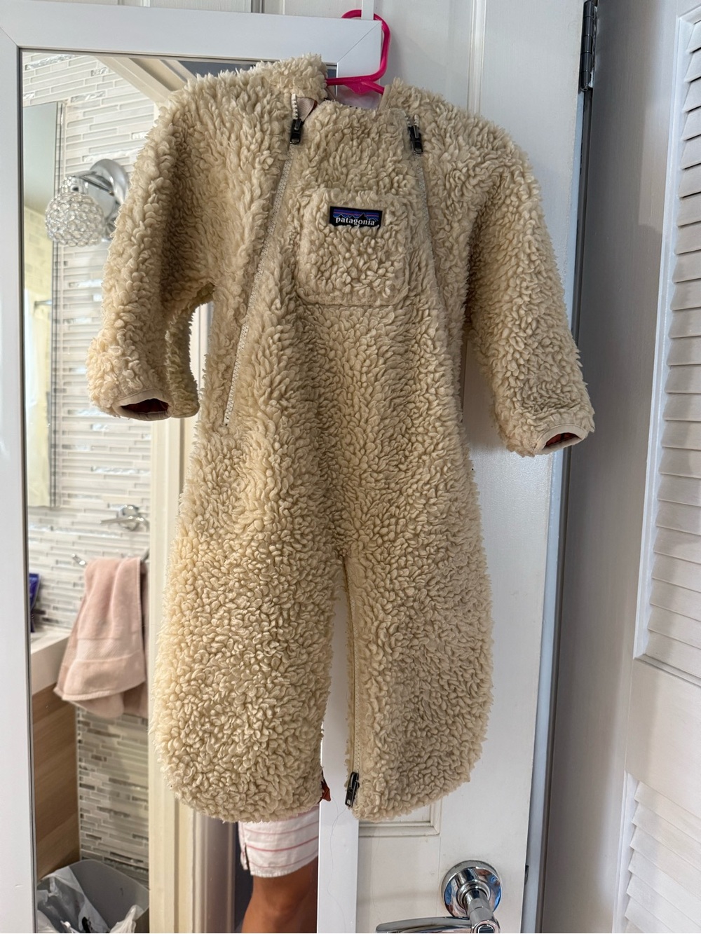 Patagonia Cream Sherpa Infant Bunting with Rust Lining